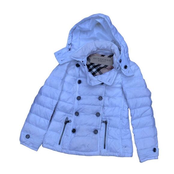 RARE Burberry Goose Down Jacket White Burberry Brit Puffer Coat Medium - Picture 5 of 16